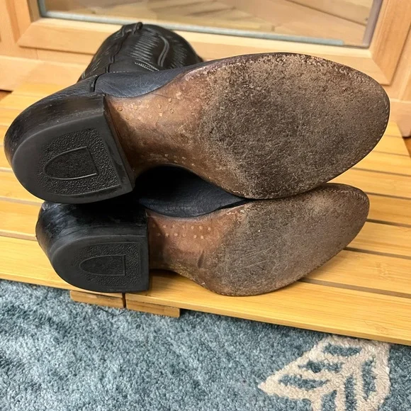 Bona Allen dark blue black Leather Cowboy Boots men’s 8 D - Picture 3 of 8